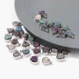 Heart Shape Druzy Agates Pendant Silver Stainless Steel Charms