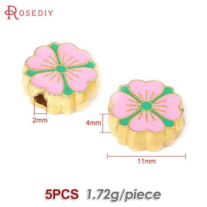 5PCS Matte Brass Flower Bracelet Spacer Beads Jewelry Making Supplies
