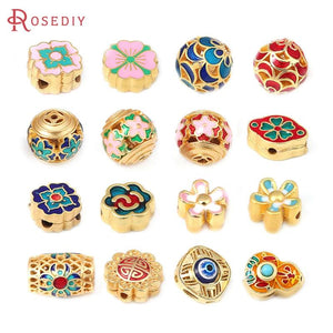 5PCS Matte Brass Flower Bracelet Spacer Beads Jewelry Making Supplies