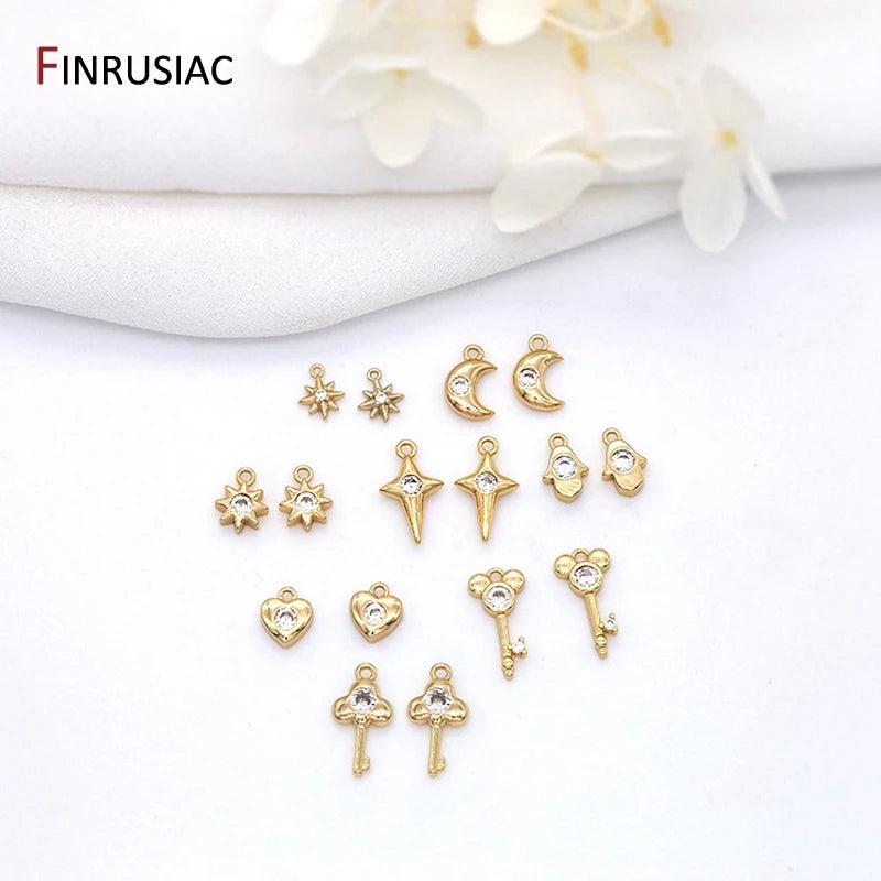 14k Plated Mini Key Heart Hamsa Star Moon Pendants for DIY Jewelry