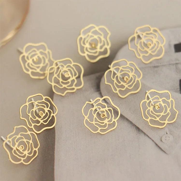 10 PCS 13mm Metal Copper Rose Flowers Stud Earrings DIY Accessories