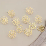 10 PCS 13mm Metal Copper Rose Flowers Stud Earrings DIY Accessories