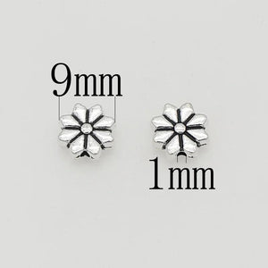 50pcs Flat Flower Loose Beads 9mm Antique Silver Floral Spacers for DIY Jewelry