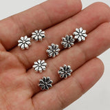 50pcs Flat Flower Loose Beads 9mm Antique Silver Floral Spacers for DIY Jewelry