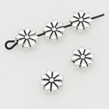 50pcs Flat Flower Loose Beads 9mm Antique Silver Floral Spacers for DIY Jewelry
