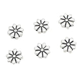 50pcs Flat Flower Loose Beads 9mm Antique Silver Floral Spacers for DIY Jewelry