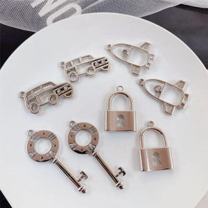 10pcs Silver Key Car Pendants for Jewelry Making Findings Diy
