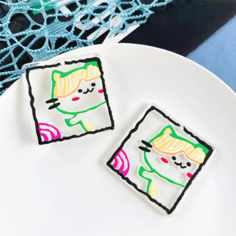 10pcs Square Cat Arylic Pendant Charms for Jewelry Making DIY