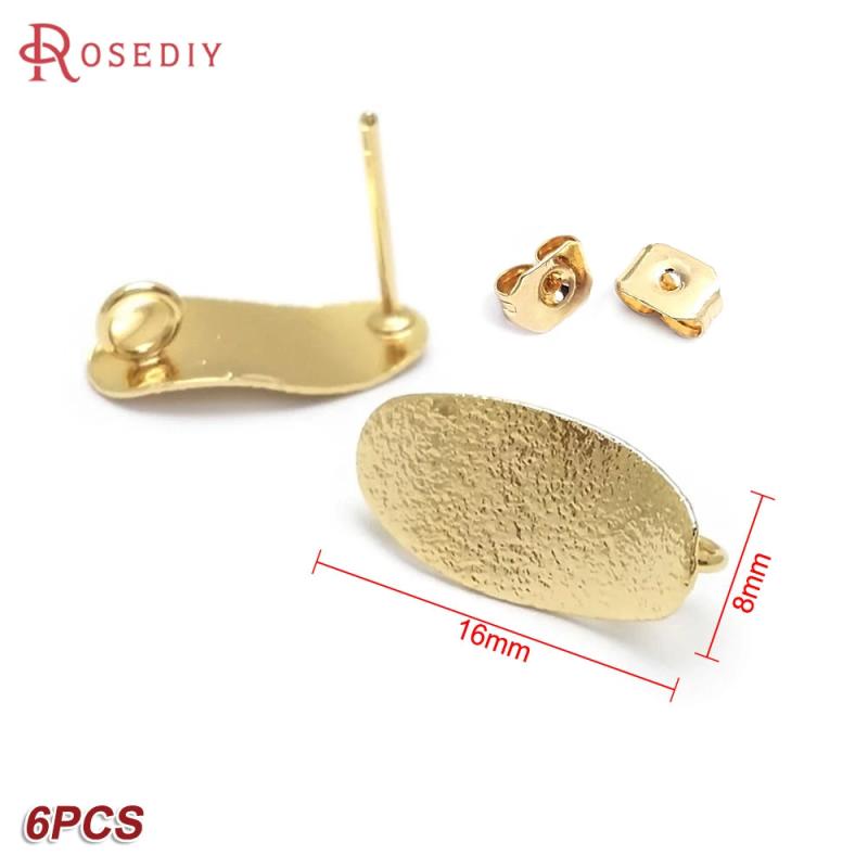 24K Brass Wave & Oval Stud Earrings Pin DIY Jewelry Findings
