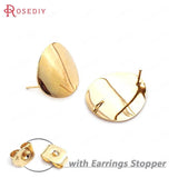 24K Brass Wave & Oval Stud Earrings Pin DIY Jewelry Findings