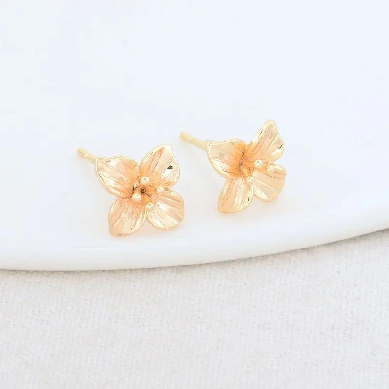 10*10.5MM 14K Plated Brass Flowers Stud Earrings DIY Jewelry Making