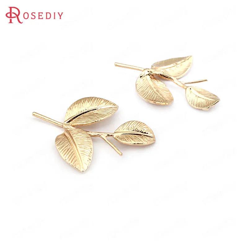10PCS 26x33MM High Champagne Brass Tree Leaves Charms Pendants