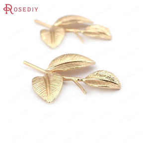 10PCS 26x33MM High Champagne Brass Tree Leaves Charms Pendants