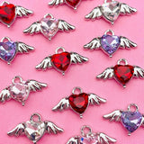 10Pcs Mini Heart Charms Silver Wings DIY Jewelry Findings