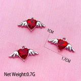 10Pcs Mini Heart Charms Silver Wings DIY Jewelry Findings