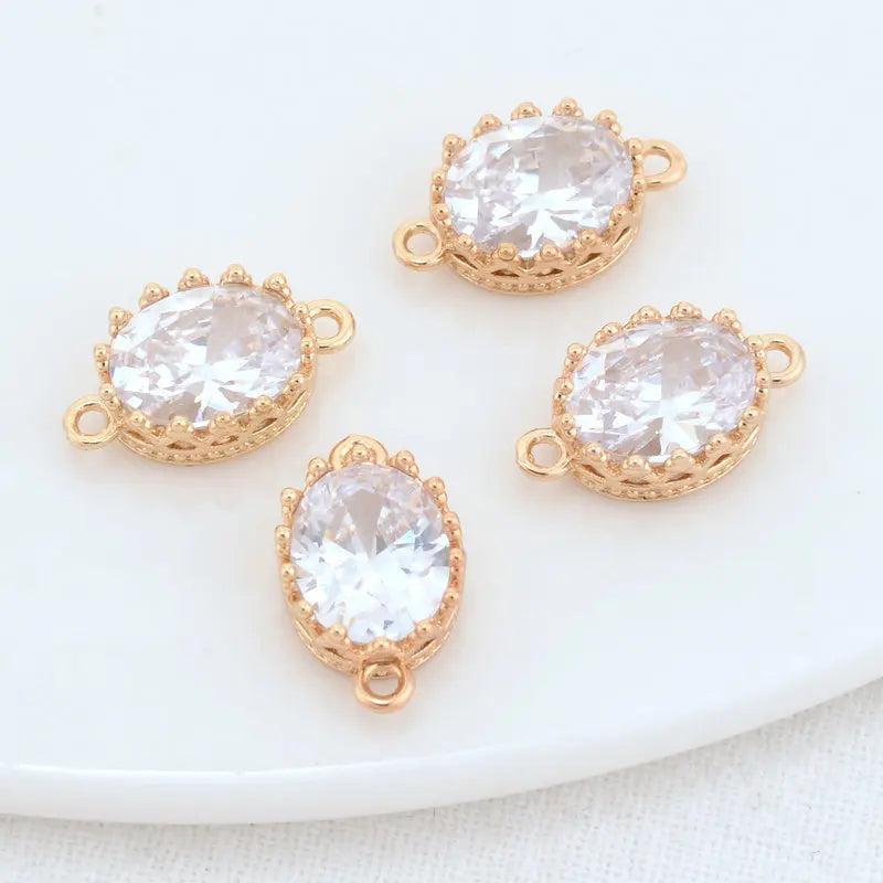 14K Brass and Zircon Oval Connect Charms Pendants Necklace