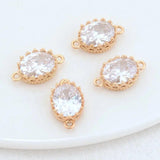 14K Brass and Zircon Oval Connect Charms Pendants Necklace