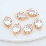 14K Brass and Zircon Oval Connect Charms Pendants Necklace