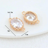 14K Brass and Zircon Oval Connect Charms Pendants Necklace