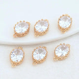 14K Brass and Zircon Oval Connect Charms Pendants Necklace