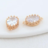 14K Brass and Zircon Oval Connect Charms Pendants Necklace