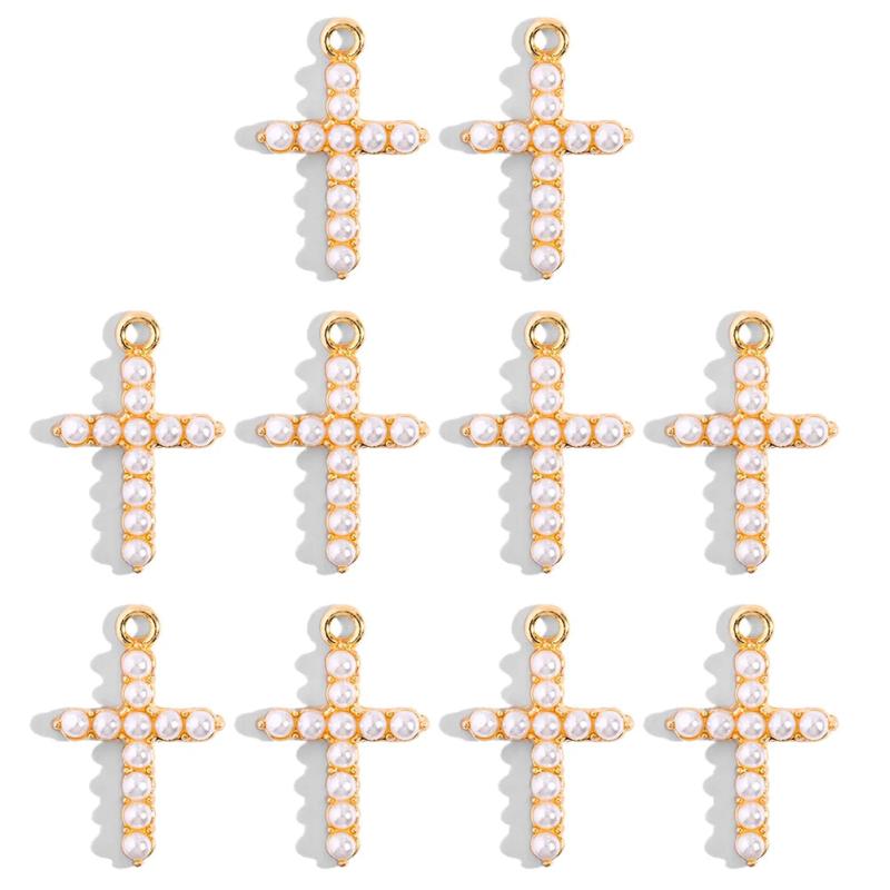 10Pcs 22*15mm Pearl Cross Charms for DIY Jewelry Making