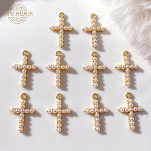 10Pcs 22*15mm Pearl Cross Charms for DIY Jewelry Making