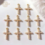 10Pcs 22*15mm Pearl Cross Charms for DIY Jewelry Making