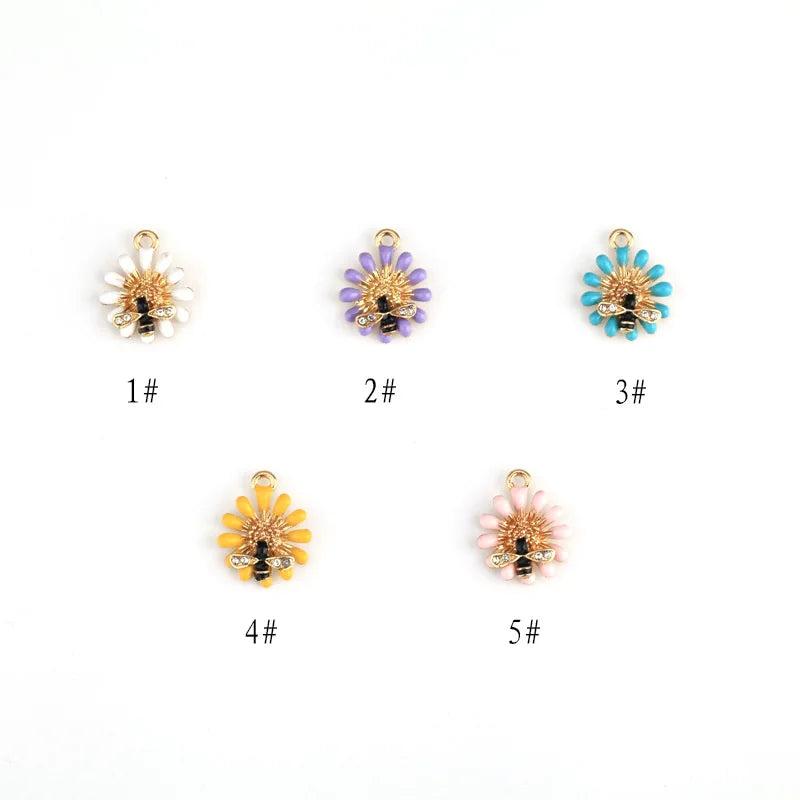 10pcs Metal Bee Sunflower Enamel Charms Earring Bracelet Pendants Finding