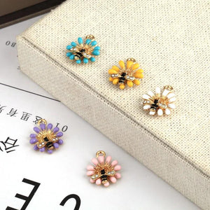 10pcs Metal Bee Sunflower Enamel Charms Earring Bracelet Pendants Finding