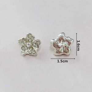 10pcs Metal Alloy Crystal Rhinestones Flowers Button for DIY Jewelry Making