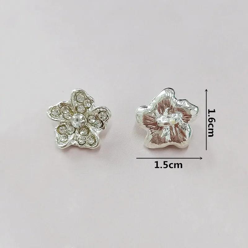 10pcs Metal Alloy Crystal Rhinestones Flowers Button for DIY Jewelry Making