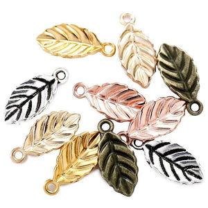 100 PCS Metal Alloy Leaves Pendant Charms for Jewelry Making