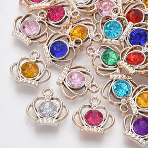 20PC UV Plating ABS Plastic Pendants with Acrylic Rhinestone Crown