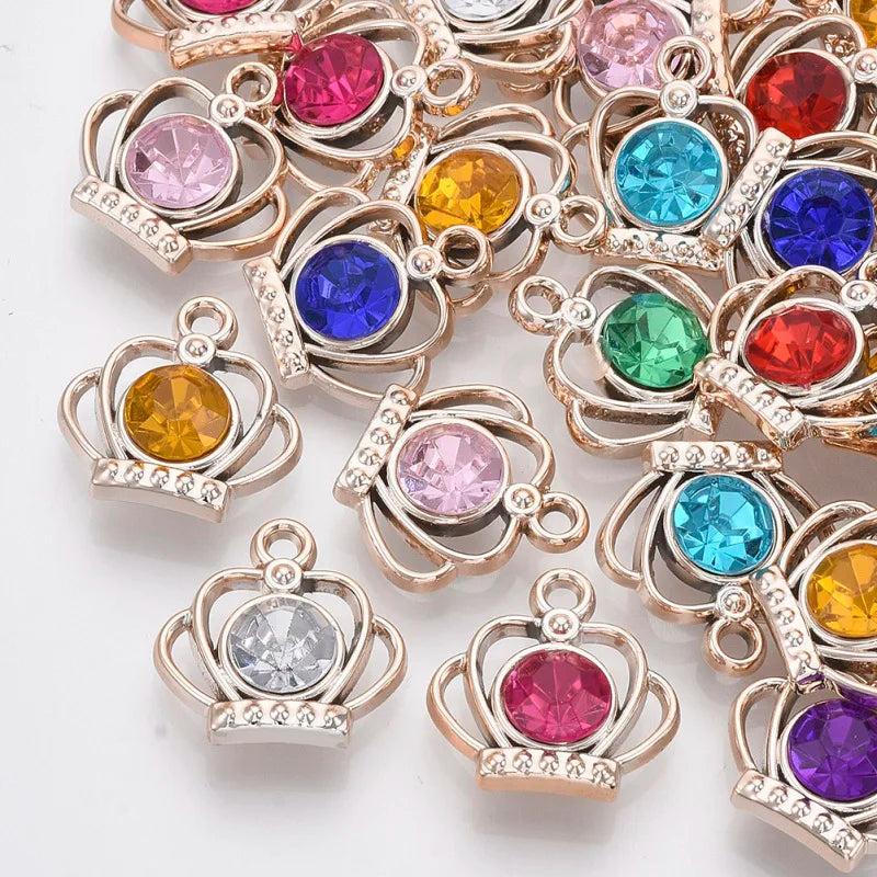 20PC UV Plating ABS Plastic Pendants with Acrylic Rhinestone Crown