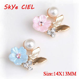10PCS Alloy Button Blue&Pink Resin Flower Buttons For Clothing Diy Jewelry Sewin