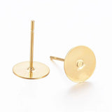 100 Pcs Flat Round Stud Earring Findings, 24K Plated, 12x8x0.3mm