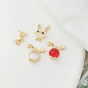 2 Pcs 14K Copper Clad Zircon Rabbit Pendant for DIY Bracelet Necklace Earring