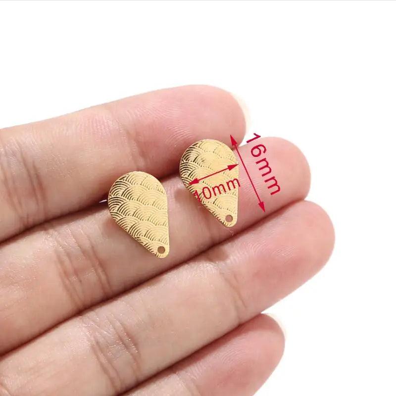 10pcs Golden Stainless Steel Waterdrop/Leaf Post Stud Earrings