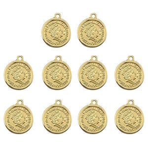 10pcs Golden Coin Charms Round Portrait Pendant DIY Jewelry Accessories