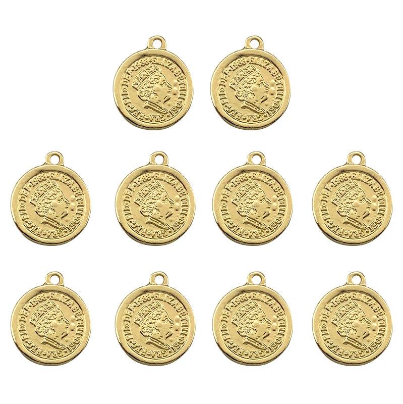 10pcs Golden Coin Charms Round Portrait Pendant DIY Jewelry Accessories