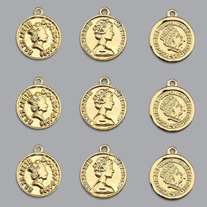 10pcs Golden Coin Charms Round Portrait Pendant DIY Jewelry Accessories