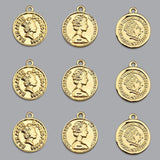10pcs Golden Coin Charms Round Portrait Pendant DIY Jewelry Accessories