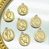 10pcs Golden Coin Charms Round Portrait Pendant DIY Jewelry Accessories