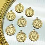 10pcs Golden Coin Charms Round Portrait Pendant DIY Jewelry Accessories