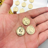 10pcs Golden Coin Charms Round Portrait Pendant DIY Jewelry Accessories
