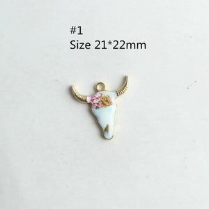 14K Plated Cow Head Pendant Enamel Print Ethnic DIY Jewelry