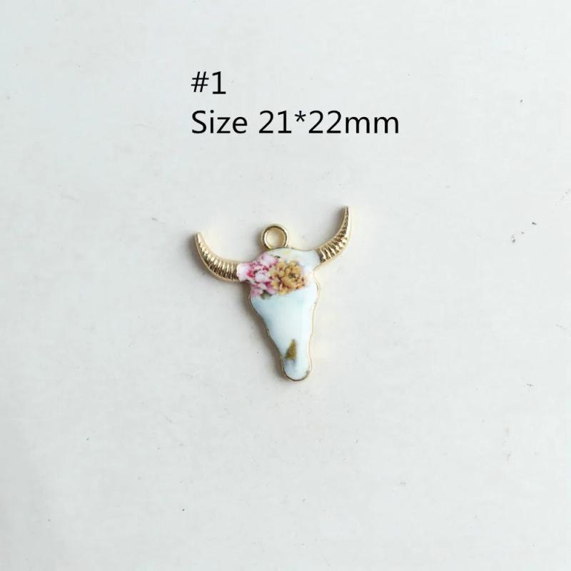 14K Plated Cow Head Pendant Enamel Print Ethnic DIY Jewelry