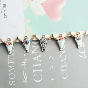 14K Plated Cow Head Pendant Enamel Print Ethnic DIY Jewelry