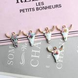 14K Plated Cow Head Pendant Enamel Print Ethnic DIY Jewelry